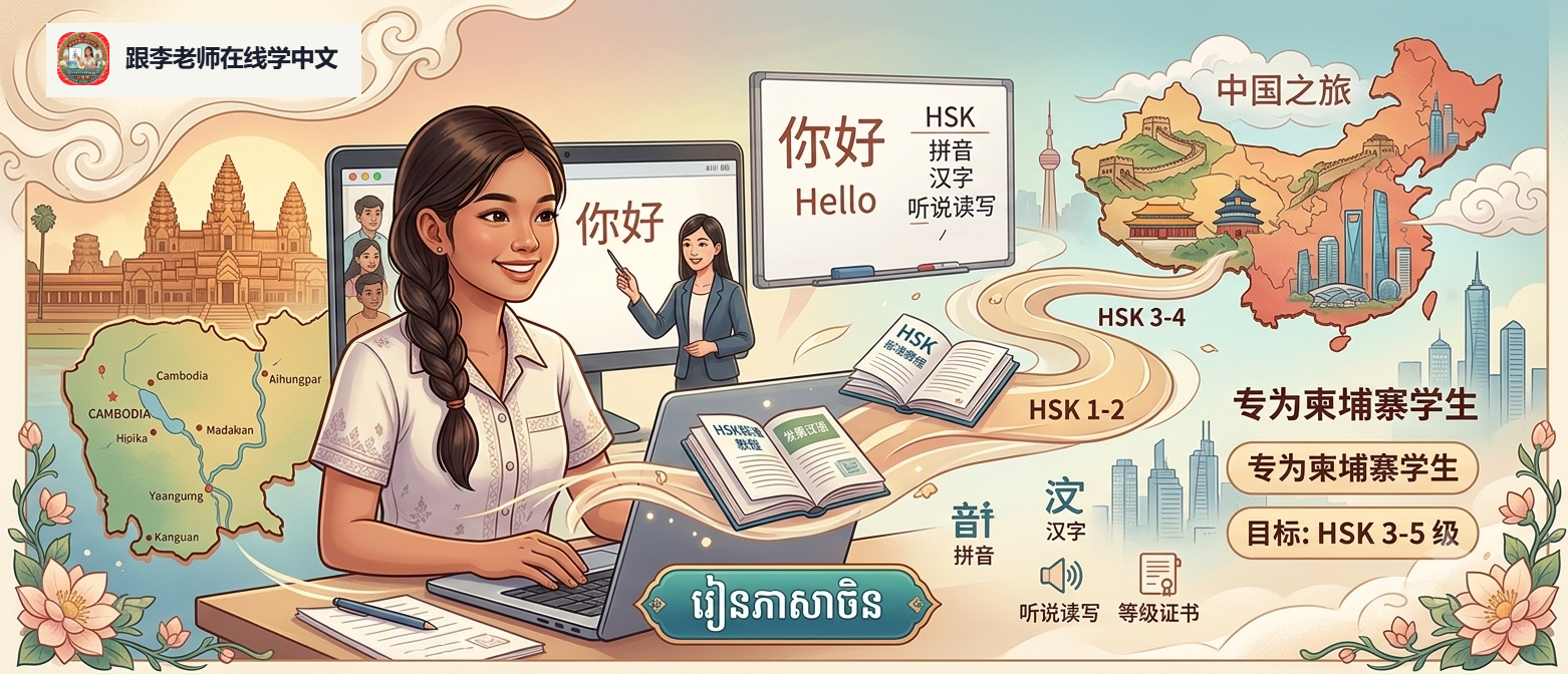跟李老师在线学中文 — រៀនភាសាចិនអនឡាញសម្រាប់សិស្សកម្ពុជា